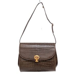 Vintage Gucci Brown Crocodile Leather Shoulder Bag – Oval Cabochon‎ Clasp